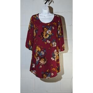 Rue21 Floral Print Dress Burgundy Red Yellow Casual Sheath Mini Dress Size Small